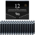 12 pack fountain pen ink refills - set de 12 cartouches d'encre noire - taille standard internationale ...