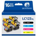 123consommables - lc123 - pack 16 cartouches compatibles avec brother lc123xl pour imprimante dcp - j132w ...