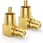 2 - pices adaptateurs rca couds a 90 - plaqu or 24k - fiche rca mle vers femelle[z3394]