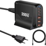 200w multi usb c charger, 6 ports gan � fast charger, desktop usb c charging dock, pd + qc compatible ...