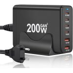 200w multi usb c charger, 6 ports gan iii tech fast charger qc + pd 65w charger laptop adapter with 4 ...