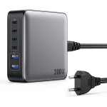 200w multi usb c charger, 6 ports gan iii tech fast charger qc + pd 65w charger laptop adapter with 4 ...