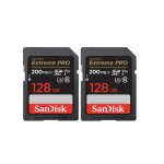 2pcs carte m�moire sd sdxc 128 go sandisk extreme pro sdxc uhs - i u3 class10 jusqu'� 200mb / s