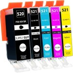 5 cartouches d'encre avec puce compatible avec canon pgi - 520 / cli - 521 pour canon pixma ip3600 ip4600 ...