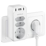 6 en 1 multiprise murale, multiprise electrique avec 3 sortie ac et 3 ports usb, multiprise parafoudre ...