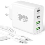 65w chargeur rapide usb c, gan 4 - ports pd / qc chargeur prise secteur usbc adaptateur + 240w 2m type ...