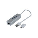 Adapt. usb 3. 0 metal gigabit + hub + convert. usb type c