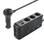 Adaptateur d'alimentation pour voiture a 3 prises avec 4 ports de charge usb et affichage led - 2 fusibles ...