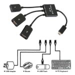 Adaptateur de clavier et souris  3 ports micro usb, pour tablette android, ordinateur pc, chargeur d'alimenta ...