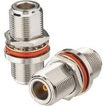 Adaptateur connecteur coaxial cuivre 50 ohms à montage sur cloison n femelle à n femelle (paquet de 2) ... Adaptateur connecteur coaxial cuivre 50 ohms à montage sur cloison n femelle à n femelle (paquet de 2) ...