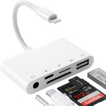 Adaptateur lecteur carte sd pour iphone, adaptateur 5 en 1 avec transfert donn�es usb + casque jack 3, ...