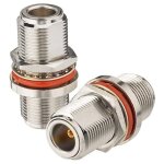 Adaptateur n femelle vers n femelle, montage sur cloison 50 ohm, connecteur coaxial en cuivre (pack de ... Adaptateur n femelle vers n femelle, montage sur cloison 50 ohm, connecteur coaxial en cuivre (pack de ...