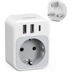 Adaptateur prise anglaise, 4 en 1 prise irlande avec 1 usb c et 2 usb a, adaptateur type g france vers ...