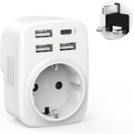 Adaptateur prise anglaise, 5 en 1 adaptateur prise uk avec 3 usb a et 1 usb c, adaptateur uk, prise anglaise ...