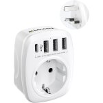 Adaptateur prise anglaise uk angleterre france adaptateur de voyage avec 3 usb et 1 type - c, prise franaise ...