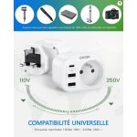 Adaptateur prise anglaise française, avec 2 ports usb et 1 port usb - c adapté à angleterre, irlande, ... Adaptateur prise anglaise française, avec 2 ports usb et 1 port usb - c adapté à angleterre, irlande, ...