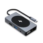 Adaptateur de station d'accueil hub 9 en 1, usb usb c, 15w, charge sans fil, double hdmi, vga, audio ...