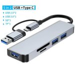 Adaptateur usb 3. 0 type c, station d'accueil, port usb 2. 0, lecteur de carte sd tf, sortie audio, sparateur ...