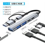 Adaptateur usb 3. 0 type c, station d'accueil, port usb 2. 0, lecteur de carte sd tf, sortie audio, sparateur ...