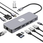 Adaptateur usb c, 11 in 1 hub usb c hdmi 4k, multiport dock avec pd 100w, 4k@60hz hdmi, 3 usb c avec ...