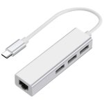 Adaptateur usb - c vers ethernet 4 en 1, hub de type c avec 3 ports usb, multiport r�seau rj45 (a, argent) ...