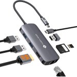 Adaptateur usb c vers hdmi, 8 - en - 1 hub usb c vers ethernet gigabit, hdmi 4k@60hz, usb a x 3, 100w ...