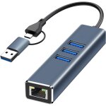 Adaptateur usb ethernet avec 3 ports usb 3. 0, 1000mbps rj45 hub usb - c vers lan, adaptateur rj45 rseau ...