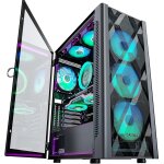 Aoul - boitier pc atx pr - install avec 6 ventilateurs pwm argb, boitier pc gamer diamond mesh, panneau ...