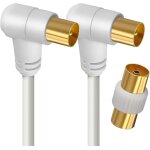 Apm tv antenna cable 9. 52 mm, angled 2 metres, gold male / male connectors, 90 coaxial cable white with ...