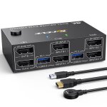 Baertmy - commutateur kvm 2 pc 2 moniteurs 8k @ 30 hz 4k @ 144 hz, commutateur kvm double moniteur displayport ...