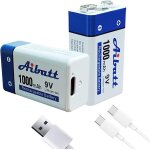 Batterie 9v 1000mah, avec connecteur de charge type c, li - ion 6f22 batterie rechargeable pour microphone, ...