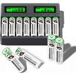 Batterie au lithium aa rechargeable avec chargeur, 8 piles aa 1, 5 v 3600 mwh, 8 emplacements usb c type ...
