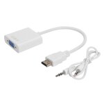 Blanc avec cble - adaptateur vido vga mle  femelle, 1 pice, compatible hdmi, hdtv crt, moniteur ...