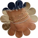 Bracelet de cheville bohmien multi - couches chane de tennis en cristal dor bracelet de cheville en ...