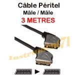 Cable longueur 3 metres peritel male 21 broches vers peritel 21 broches totalement cable