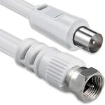 Cble adaptateur pour cble d'antenne satellite 5, 0 mtres 2x fiche f blinde > fiche coaxiale sat blanc ...