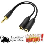 Cble adaptateur - doubleur - splitter - diviseur - rpartiteur - audio stro - 1 jack 3, 5mm mle vers ...