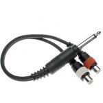 C�ble adaptateur en y 2 rca femelle vers 1 jack 6. 35 m�le mono longueur 10 centim�tres
