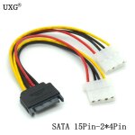 Cble d'alimentation 15 broches sata  2 double 4 broches ide molex, cordon de sparation en y 18awg, ...