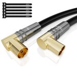 Cble d'antenne 5 mtres rg6 4k, 2x coud  90, cble satellite, cble tv coaxial hd - 75 ohm iec - connecteur ...