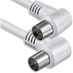 Cble d'antenne coud 1, 5 mtres 2x fiche coaxiale blinde 90 > prise coaxiale 90 coaxiale blanc st ...