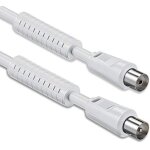 Cble d'antenne avec filtre de courant  gaine de ferrite 1, 5 mtres 2x fiche coaxiale blinde > prise ...