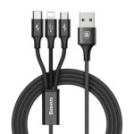 C�ble baseus 3 en 1 noir lightning micro usb et type c