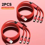 Cble de chargement usb 3 en 1 tress en nylon de 1. 2m / 4 pieds, certifi mfi, pour iphone, samsung, ...