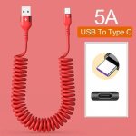Cble de donnes a ressort rtractable usb 66w, cble de charge rapide tlescopique de type c pour tlphone ...