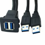 C�ble d'extension � double prise usb m�le vers femelle pour tableau de bord de voiture, cordon de donn�es, ...