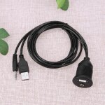 C�ble d'extension usb 2. 0 pour moteur de tableau de bord de voiture, 1m, 3. 5mm, m / f aux, noir, accessoire ...