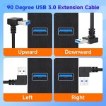 C�ble d'extension usb 3, 0 angle droit, c�ble de donn�es usb m�le � femelle de 30cm, adaptateur usb � ...