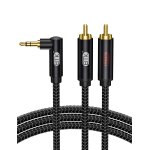 C�ble rca angle droit jack 3, 5 mm � 2rca c�bles audio aux 90 degr�s y r�partiteur rca (r&l) nylon tress� ...