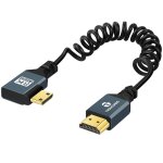 C�ble spiral� 8k mini hdmi vers hdmi, 90 degr�s angle gauche, hdmi a mini hdmi m�le vers m�le, supporte ...